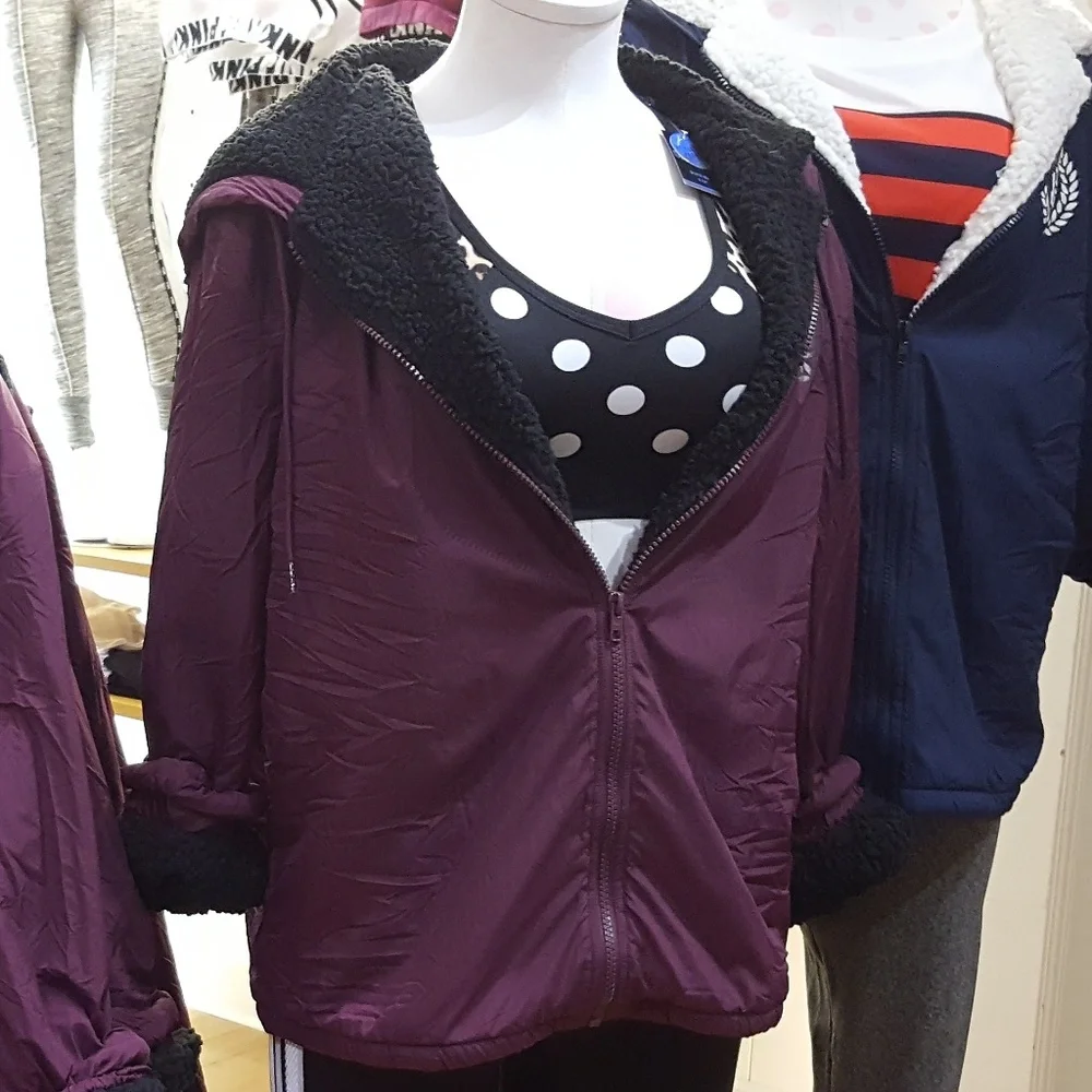 Victoria's Secret Sherpa Anorak Hoodie Jacket M/L Purple Lined - Picture 4 of 4